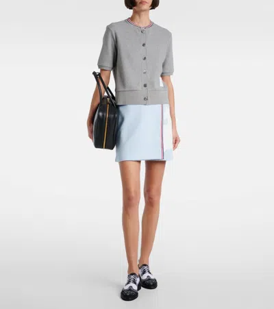 Thom Browne Gray Cotton Waffle Short Sleeve Cardigan In Gray
