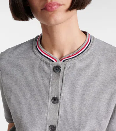 Thom Browne Gray Cotton Waffle Short Sleeve Cardigan In Gray