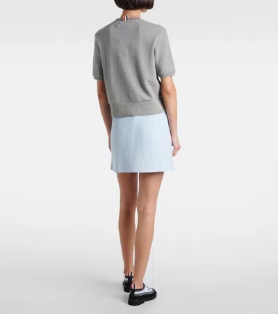 Thom Browne Gray Cotton Waffle Short Sleeve Cardigan In Gray