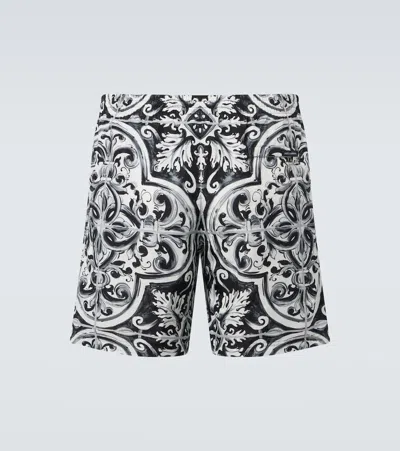 Dolce & Gabbana Printed Bermuda Style Shorts With Elastic Waist In Black