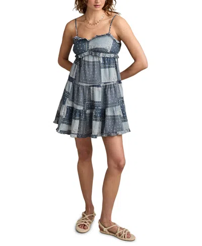 Lucky Brand Women's Patchwork Ruffle Tiered Mini Dress In Blue