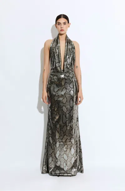 Lapointe Metal Snake Deep Cowl Neck Gown
