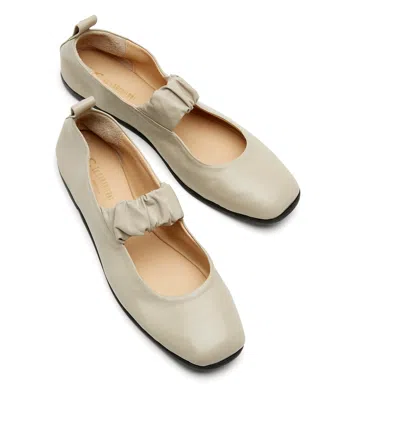 La Canadienne Grey Leather Mary Jane Ballerina Flats In Pattern