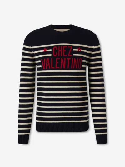 Valentino Garavani Crewneck Sweater With Bold Jacquard Motif In Black