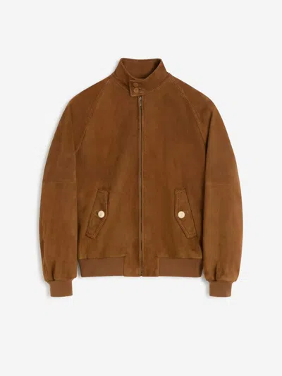 Valentino Ribbed Lambskin Suede Leather Jacket With Stand-up Collar