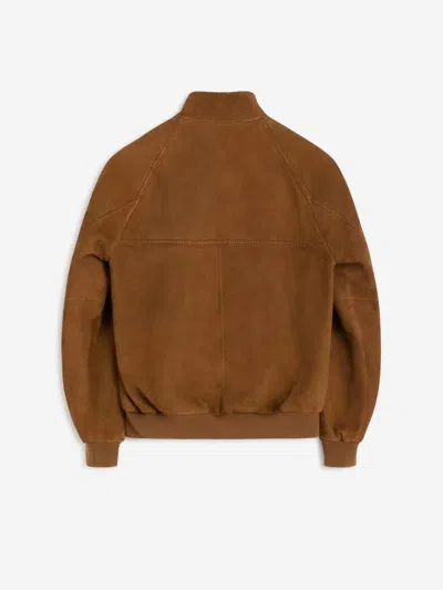 Valentino Ribbed Lambskin Suede Leather Jacket With Stand-up Collar