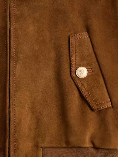 Valentino Ribbed Lambskin Suede Leather Jacket With Stand-up Collar