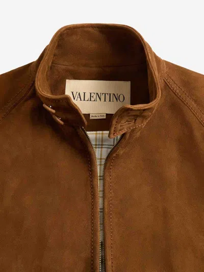 Valentino Ribbed Lambskin Suede Leather Jacket With Stand-up Collar
