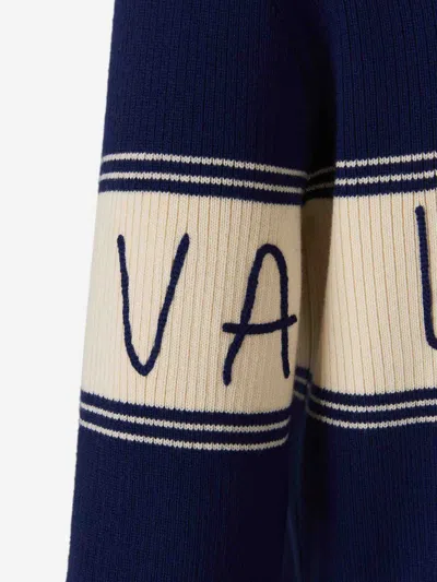 Valentino Embroidered Striped Virgin Wool And Cotton-blend Sweater In Blue