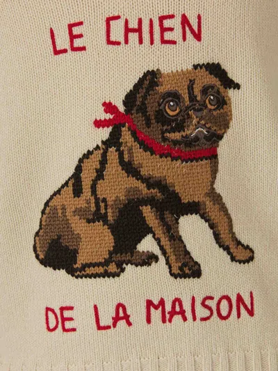 Valentino Butter-coloured Sweater With Le Chien De La Maison Embroidery In Nude