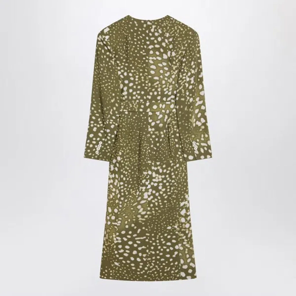 ワンピース DRIES VAN NOTEN DRESS WITH BELT AND KHAKI GREEN PRINT Dries Van Noten Dress With Belt And Khaki Green Print In