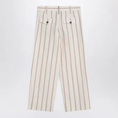 Brunello Cucinelli Beige Striped Trousers In Linen And Cotton Women