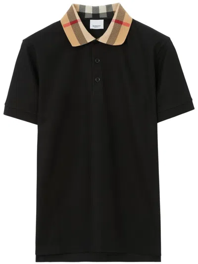 Burberry Cody Polo Shirt With Check Collar In Blue