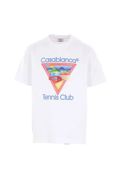 Casablanca Cotton Crew Neck T-shirt With Graphic Print In White