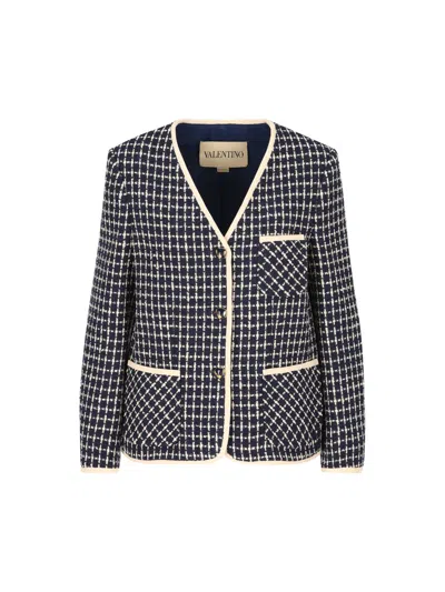 Valentino Boucle Wool Blend Jacket With Contrast Trim