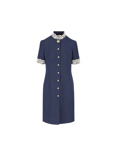 Valentino Structured Midi Dress With High Collar In Blue