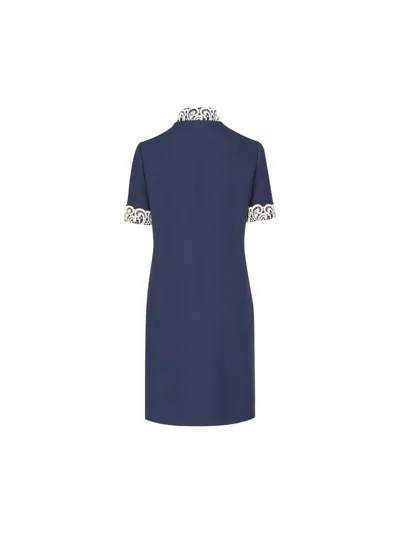 Valentino Structured Midi Dress With High Collar In Blue