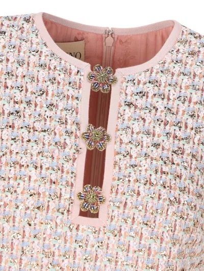 Valentino Womens Multicolor. Embellished Short-sleeves Woven Mini Dress