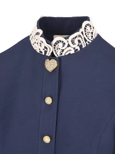 Valentino Structured Midi Dress With High Collar In Blue