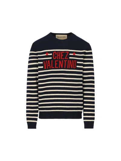 Valentino Garavani Crewneck Sweater With Bold Jacquard Motif In Black