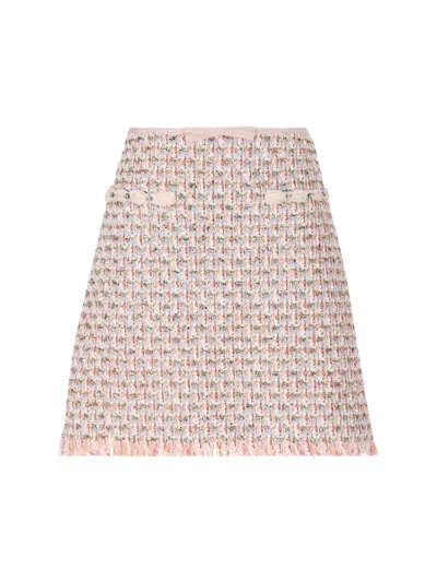 Valentino Tweed Skirt With Embellished Fringe Hem In Pink