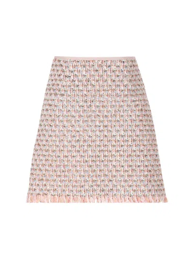 Valentino Tweed Skirt With Embellished Fringe Hem In Pink