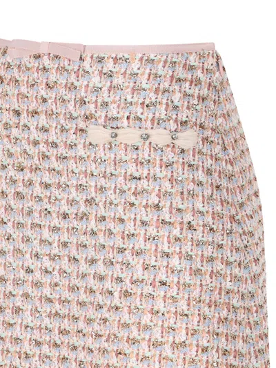 Valentino Tweed Skirt With Embellished Fringe Hem In Pink