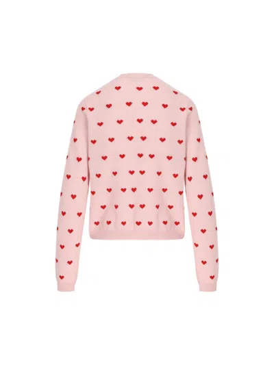 Valentino Jacquard Hearts Wool-cashmere Cardigan In Pink