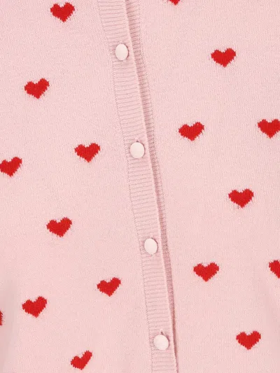 Valentino Jacquard Hearts Wool-cashmere Cardigan In Pink