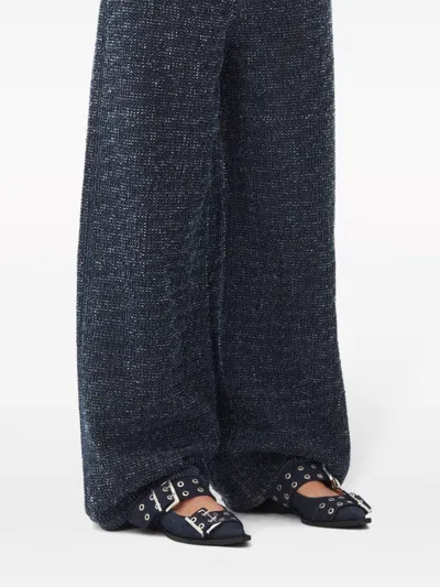 Ganni Buckled Eyelet-embellished Recycled Denim Ballet Flats