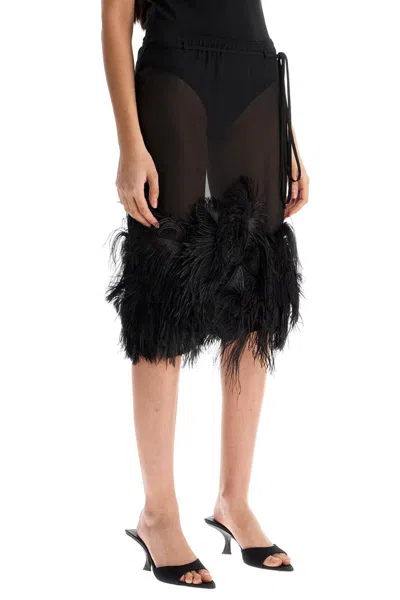 Attico Chic Low-waisted Midi Skirt With Feather Embellishment