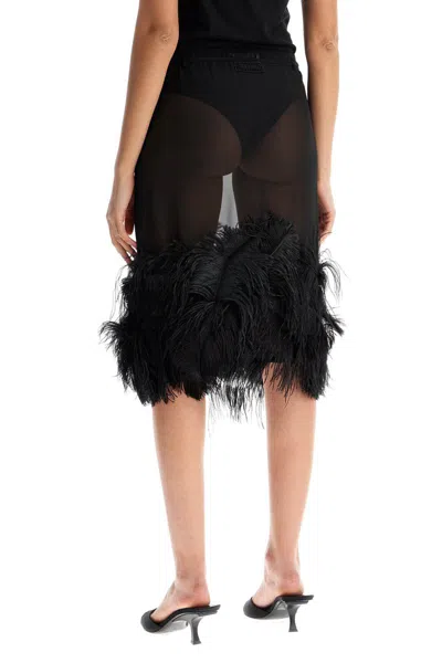 Attico Chic Low-waisted Midi Skirt With Feather Embellishment
