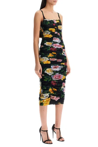 Dolce & Gabbana Paneled Ruched Floral-print Tulle Dress