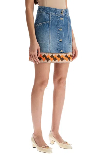 Valentino Garavani Denim Mini Skirt With Jacquard Trim