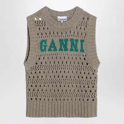 Ganni Perforated Vest With Logo Inlay