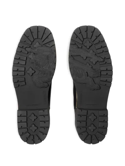 Burberry Smooth Leather Boots With Mesh Side Panels And Textured Detailing