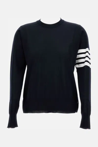 Thom Browne Crewneck Wool Sweater With Signature Stripes In Blue