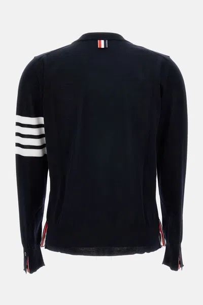 Thom Browne Crewneck Wool Sweater With Signature Stripes In Blue