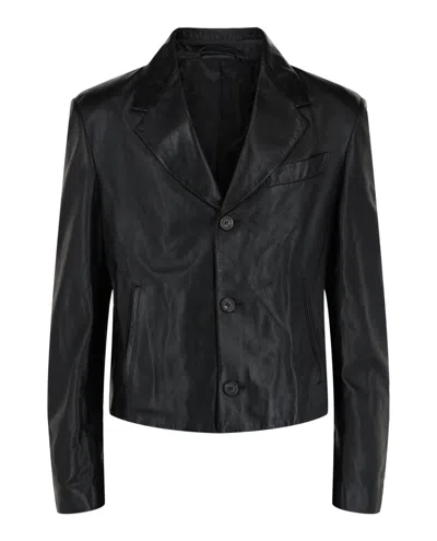 Ferragamo Leather Blazer In Black