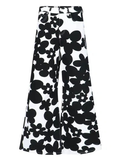 Marni Cotton Trousers With Black And White Dillies Print