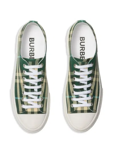 Burberry Check Nylon Blend Sneakers In Green