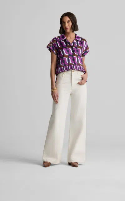 St John Taylor Top In Vintage Block Print In Purple