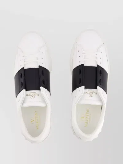 Valentino Garavani Open Leather Sneakers With Contrast Band And Stud Details Shoes In White