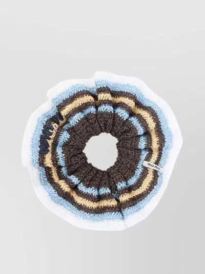 Miu Miu Textured Circular Hat With Multicolor Stripes In White
