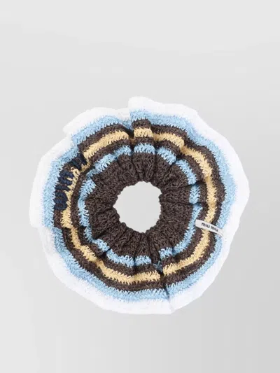 Miu Miu Textured Circular Hat With Multicolor Stripes In White