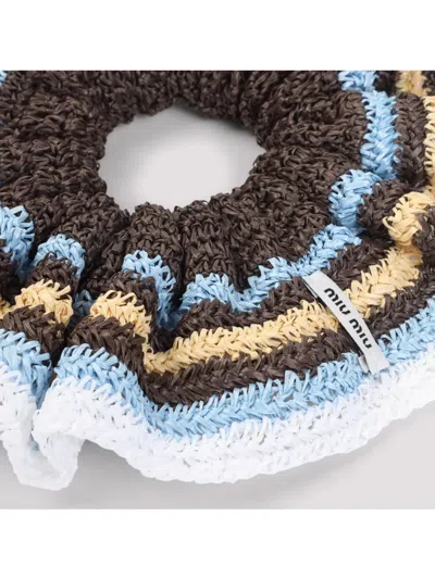 Miu Miu Textured Circular Hat With Multicolor Stripes In White