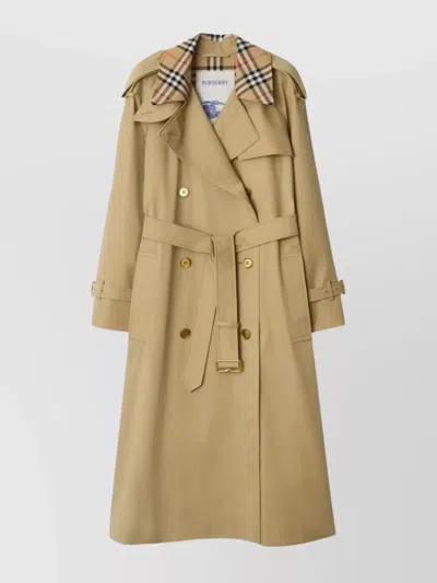 Burberry Check Collar Long Castleford Trench Coat In Neutral