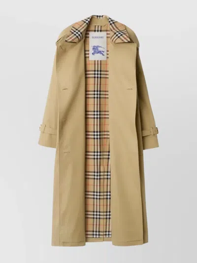 Burberry Check Collar Long Castleford Trench Coat In Neutral