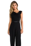 Black Halo Jackie Cap-sleeve Belted Wide-leg Jumpsuit In 黑色