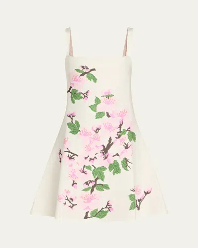 Oscar De La Renta Cherry Blossom Knit Fit-and-flare Mini Dress